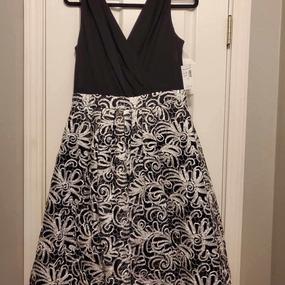 Roz & Ali dress, size 8, black and white with sequins.